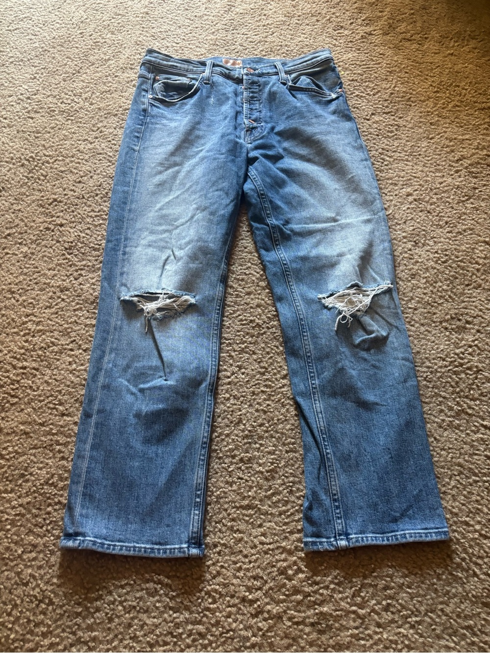 Mother The Pixie Tomcat Jeans Cropped High Rise Relaxed Straight Denim Size 29